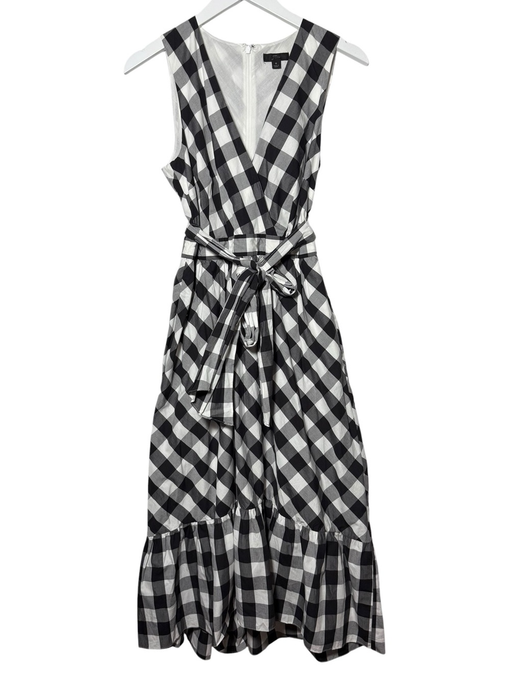 J. Crew Sleeveless Faux Wrap Dress in Gingham Cotton Poplin Size 8 Black White - Picture 3 of 11